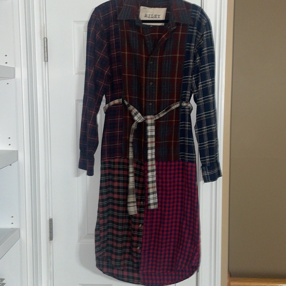 Free People Patchwork Plaid Midi Dress in Burgundy, Brown, Olive, Navy - Picture 5 of 6